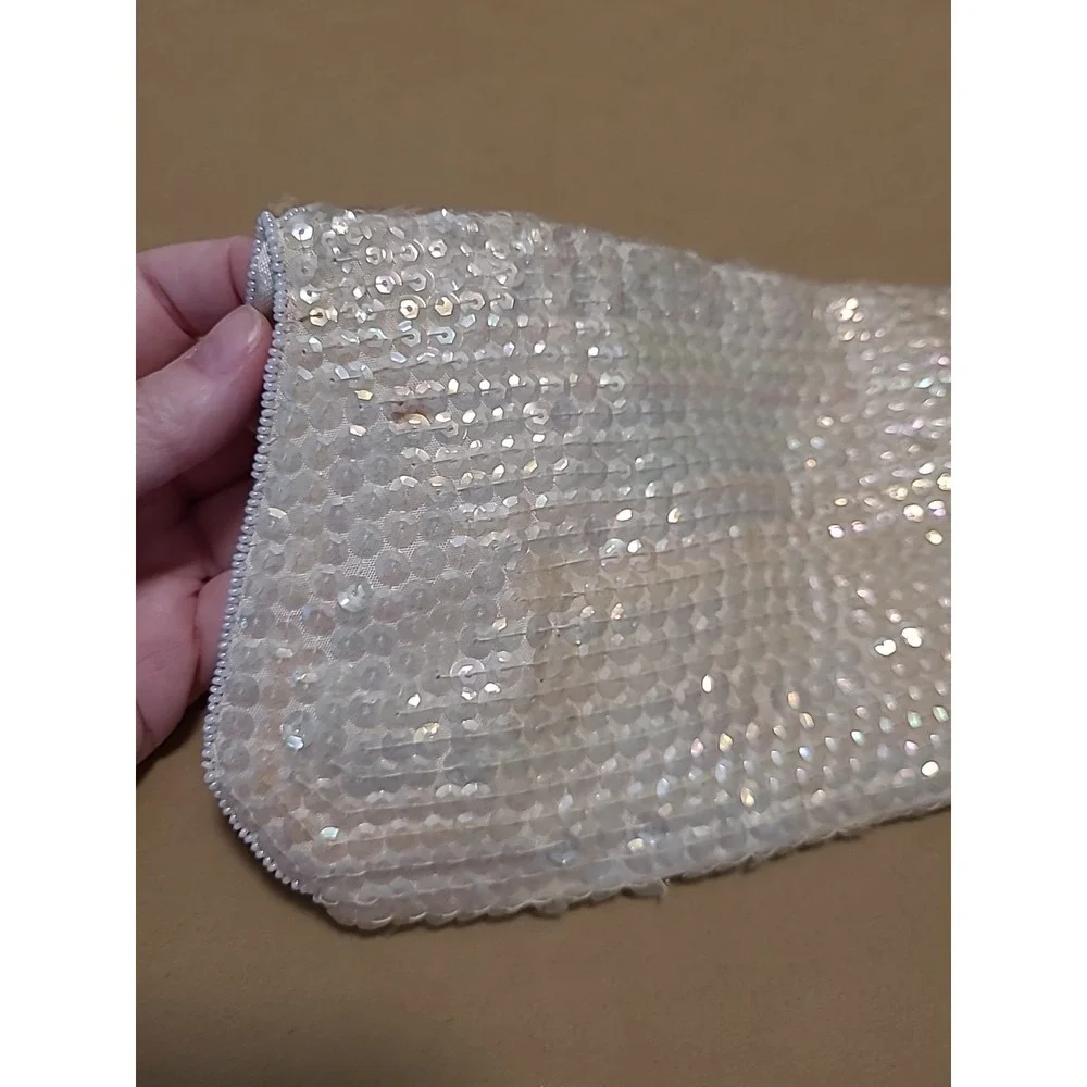 Vintage Ivory Cream Evening Bag Purse‎ Sequin Beaded Clutch 8